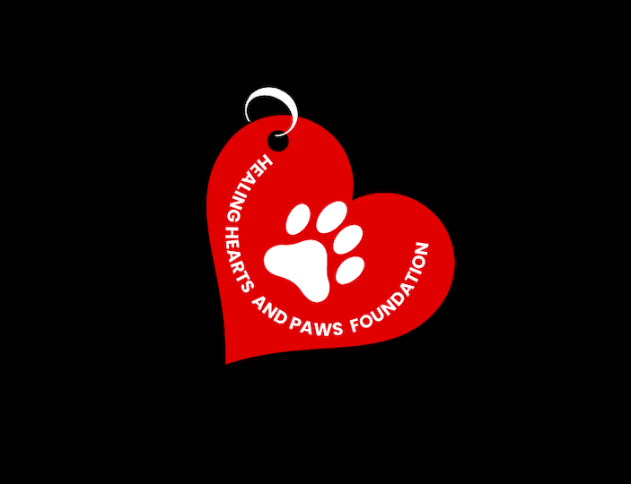 Healing Hearts and Paws Foundation logo: a heartfelt emblem symbolizing care, connection, and support for animals and their families.